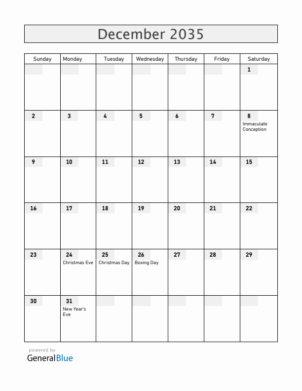 Austria December 2035 Calendar with Holidays