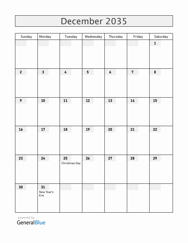 Ecuador December 2035 Calendar with Holidays