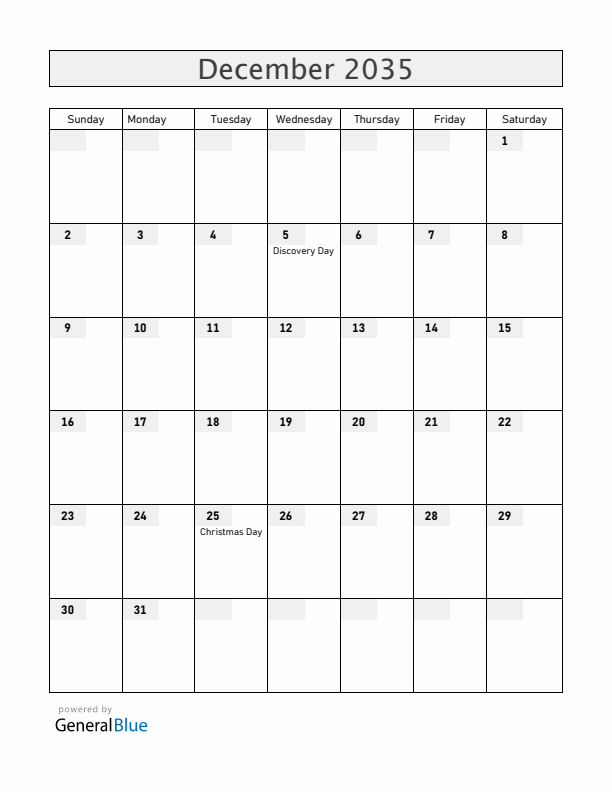 Haiti December 2035 Calendar with Holidays