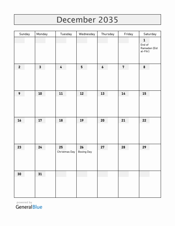 Rwanda December 2035 Calendar with Holidays