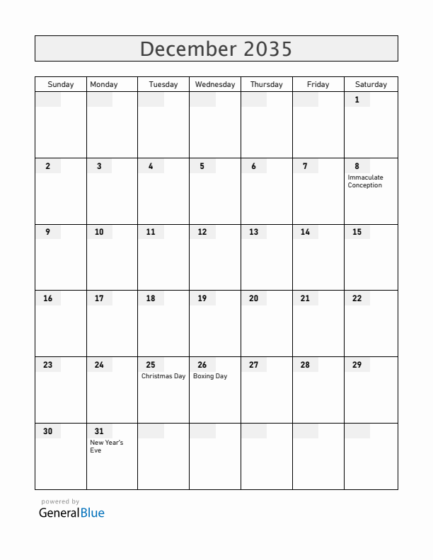 San Marino December 2035 Calendar with Holidays