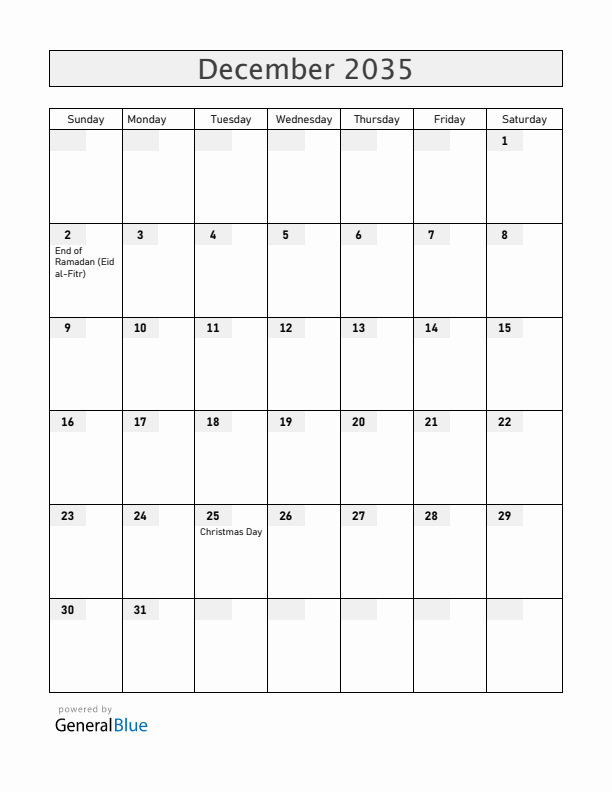 Togo December 2035 Calendar with Holidays