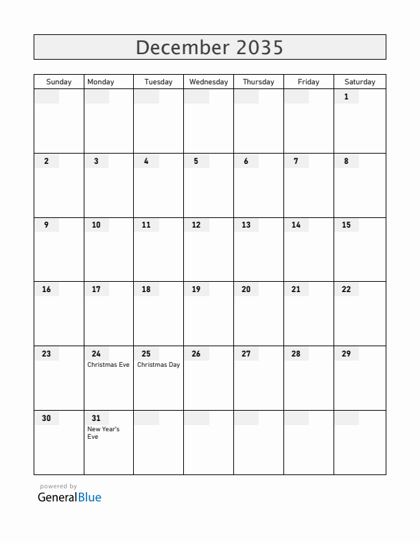 Uruguay December 2035 Calendar with Holidays