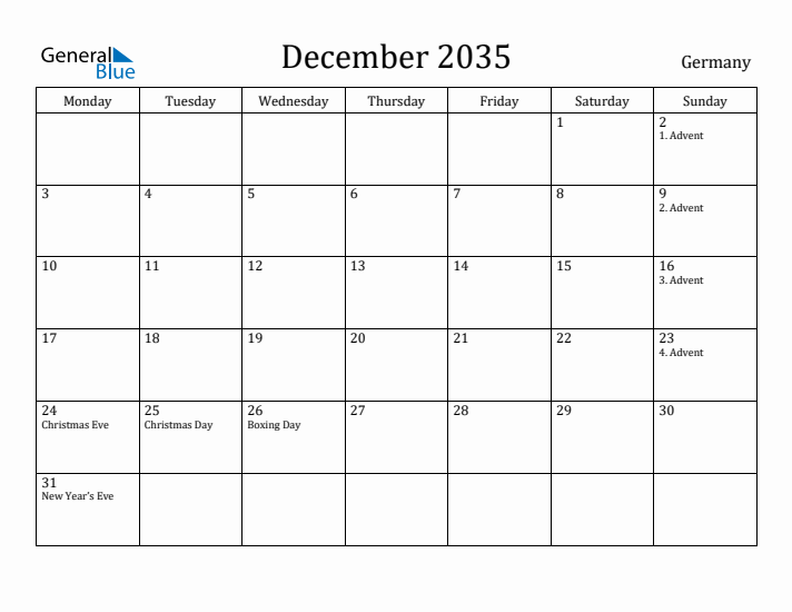 December 2035 Calendar Germany