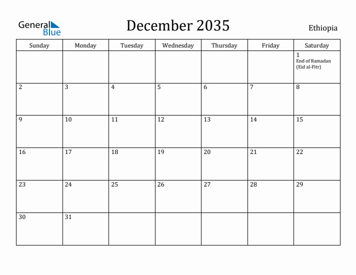December 2035 Calendar Ethiopia