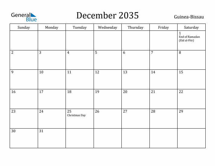 December 2035 Calendar Guinea-Bissau