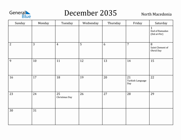 December 2035 Calendar North Macedonia