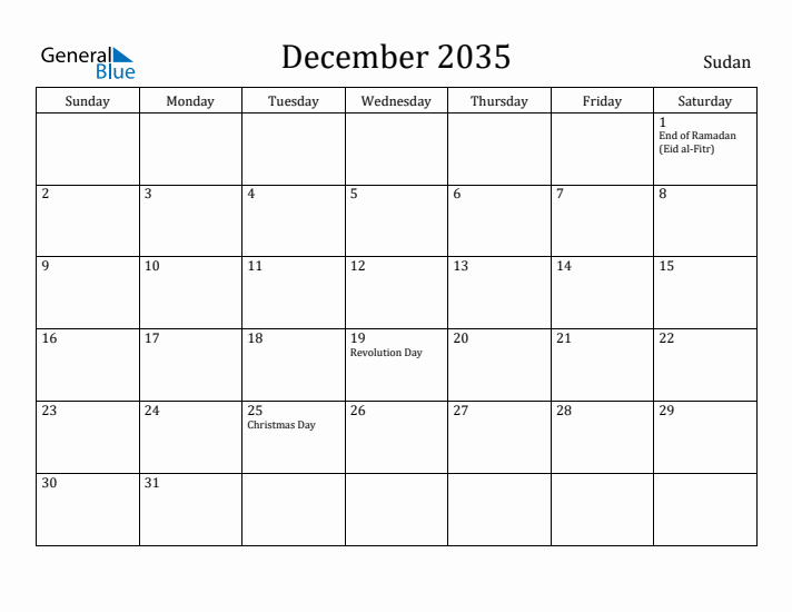 December 2035 Calendar Sudan