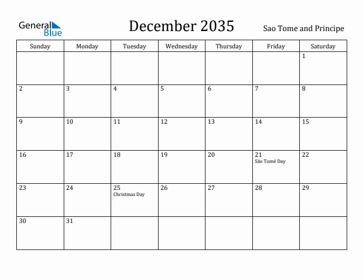 December 2035 Calendar Sao Tome and Principe
