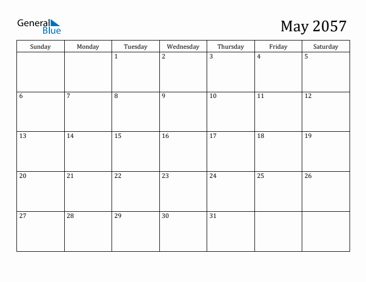 May 2057 Calendar