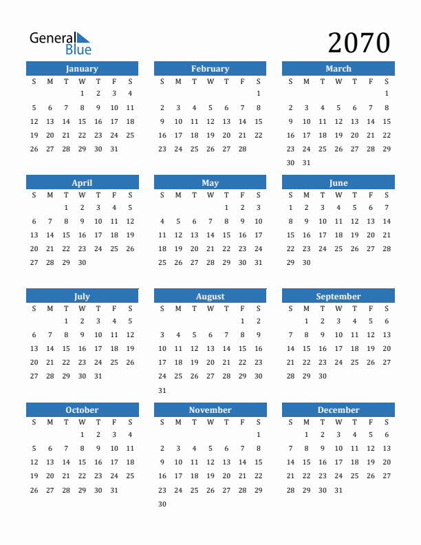 2070 Calendar