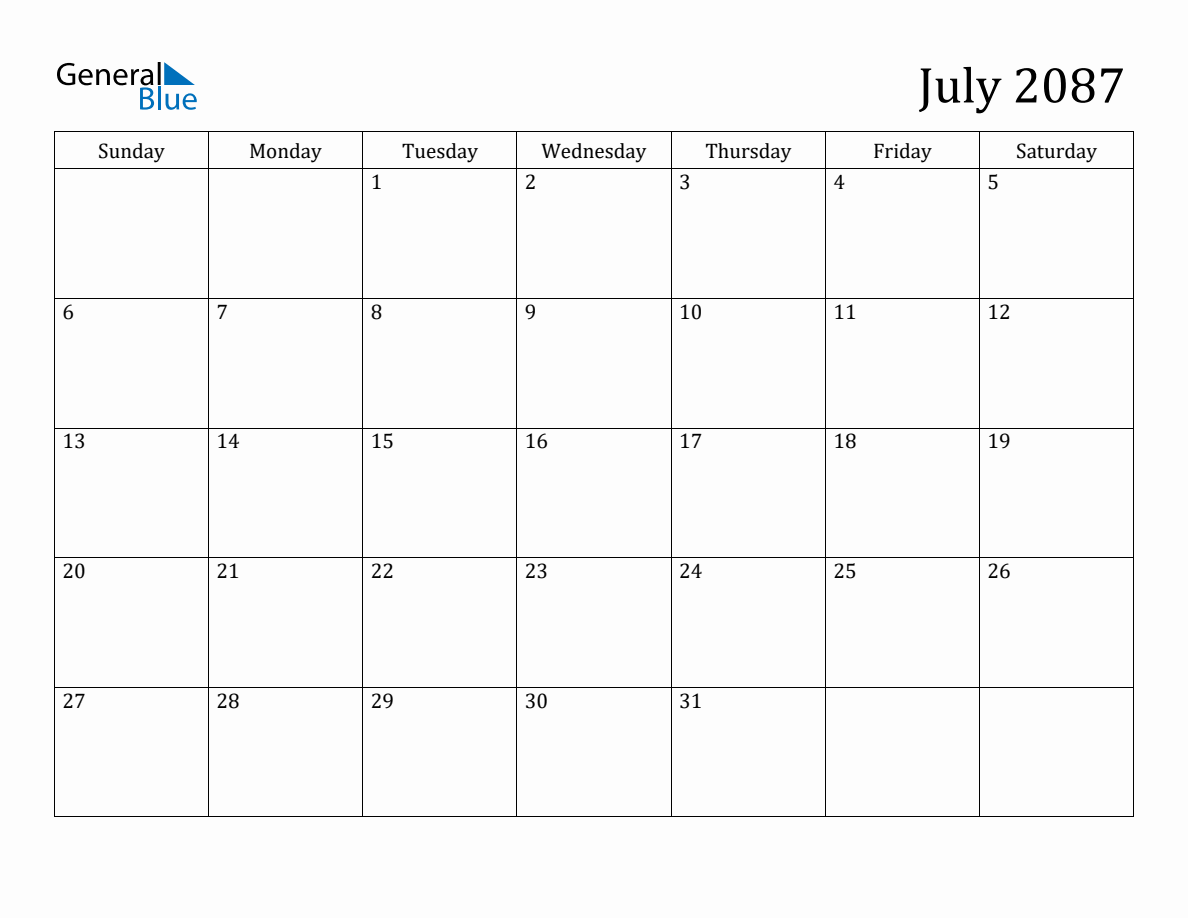 July 2087 Monthly Calendar