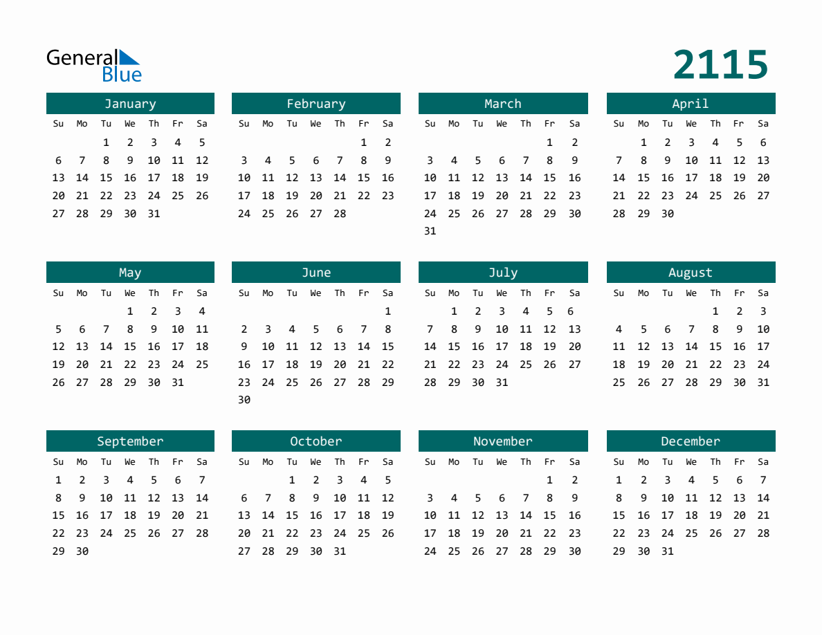 2115 Full-Year Calendar