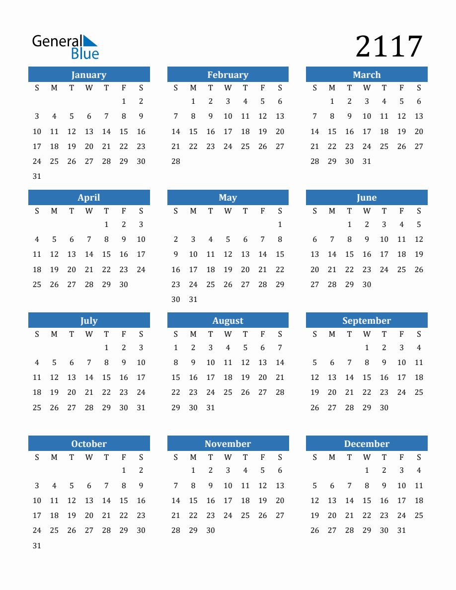 超可爱 2117 Yearly Calendar アイドル