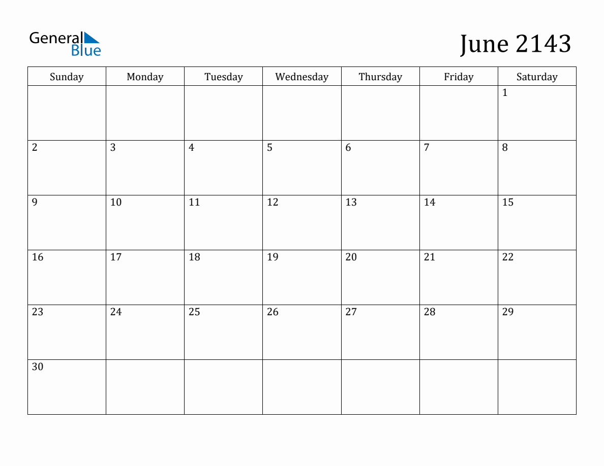 June 2143 Monthly Calendar