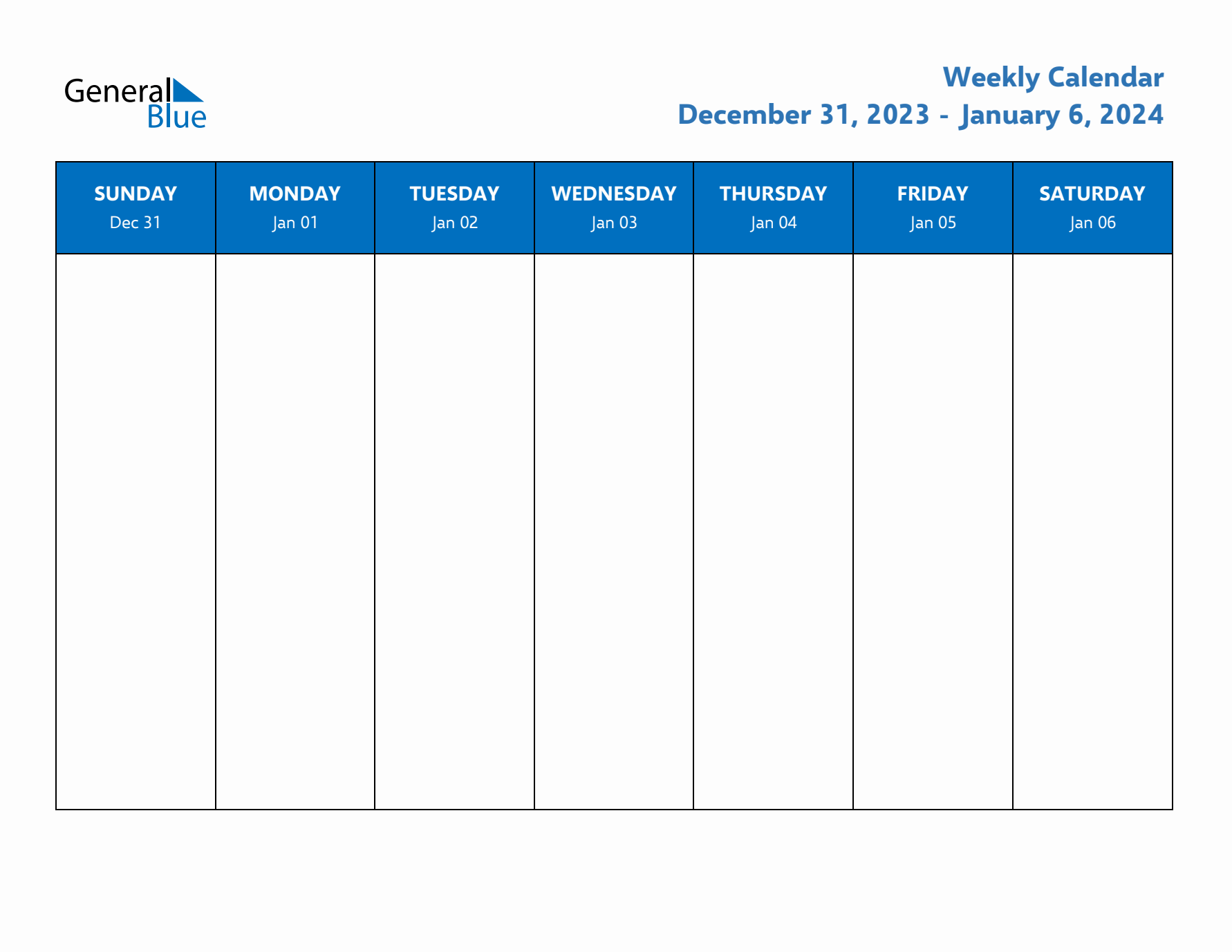 Free Editable Weekly Calendar with Sunday Start - Week 1 of 2024