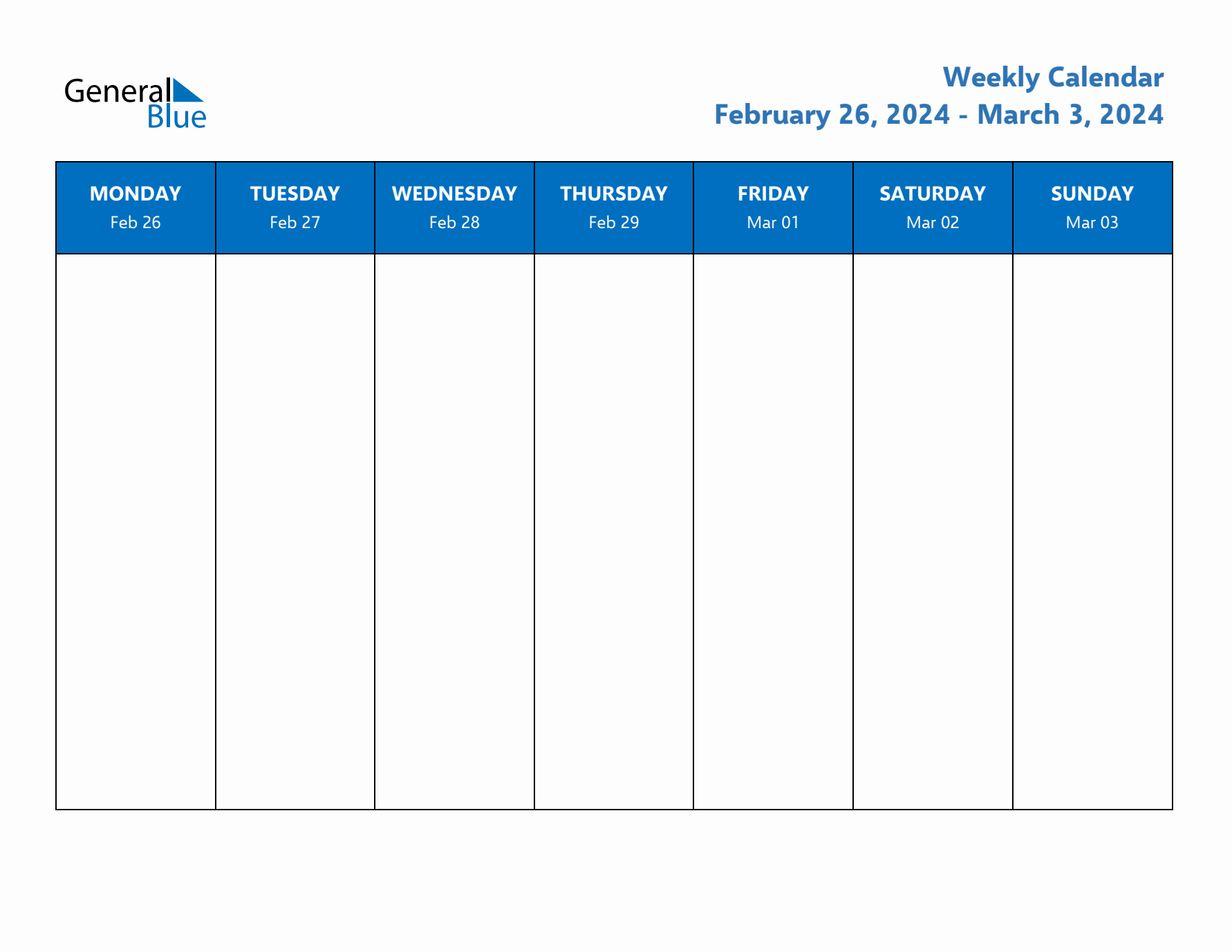 Free Editable Weekly Calendar with Monday Start - Week 9 of 2024