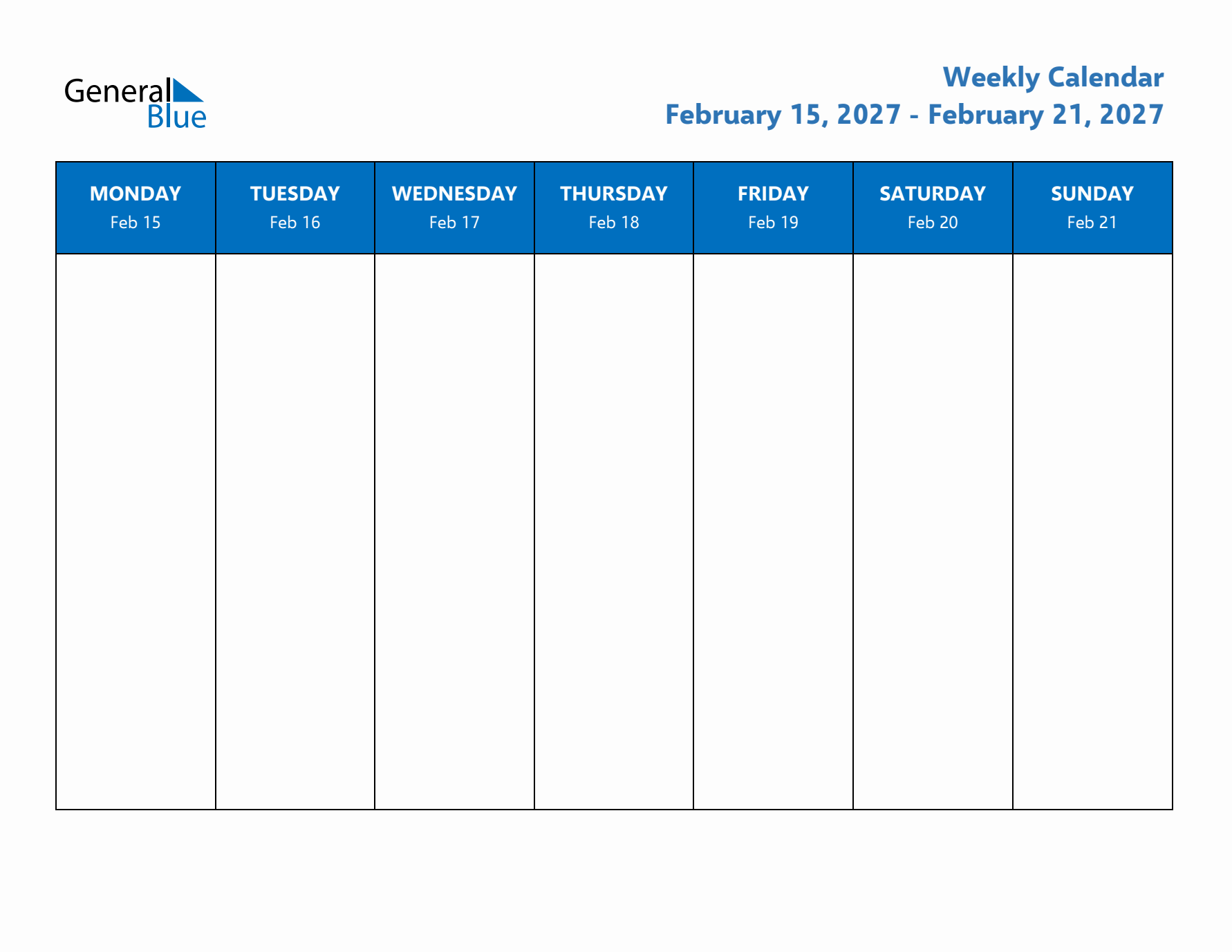 Free Editable Weekly Calendar with Monday Start - Week 7 of 2027