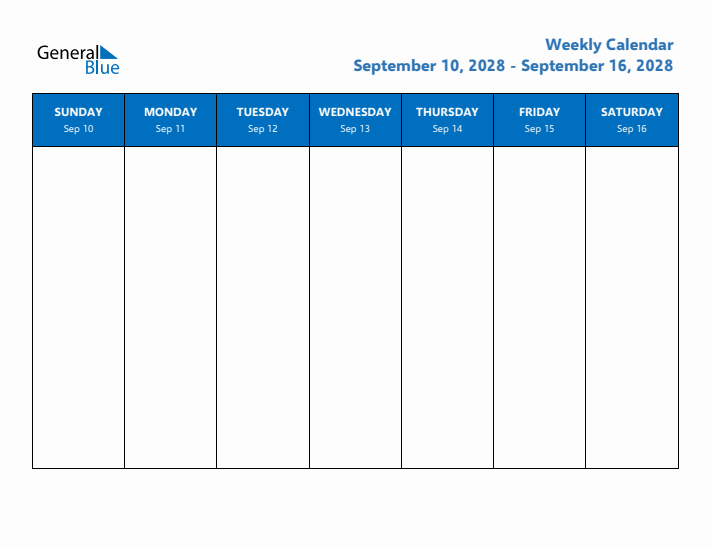 Free Editable Weekly Calendar with Sunday Start - Week 38 of 2028