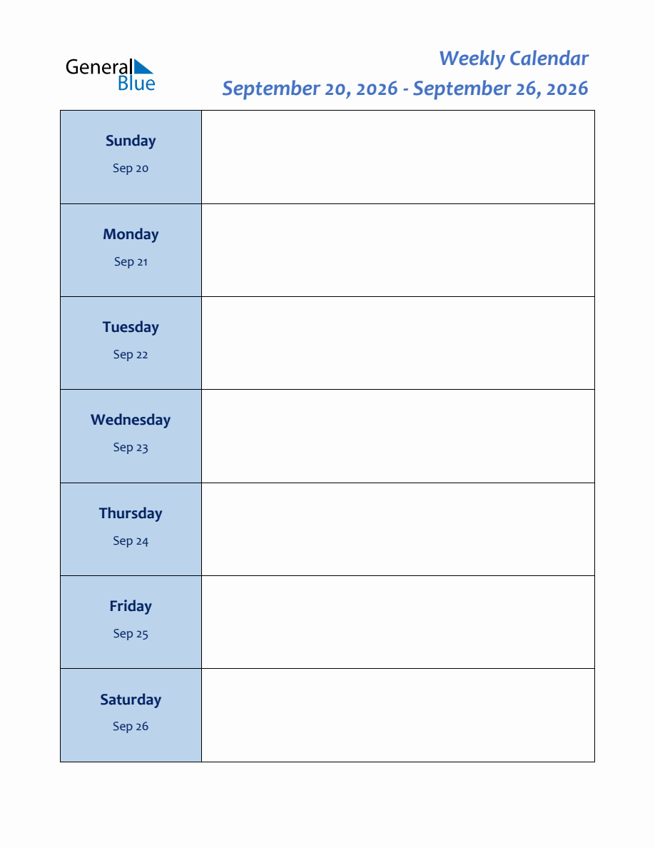 Free Weekly Planner for Week of September 20, 2026