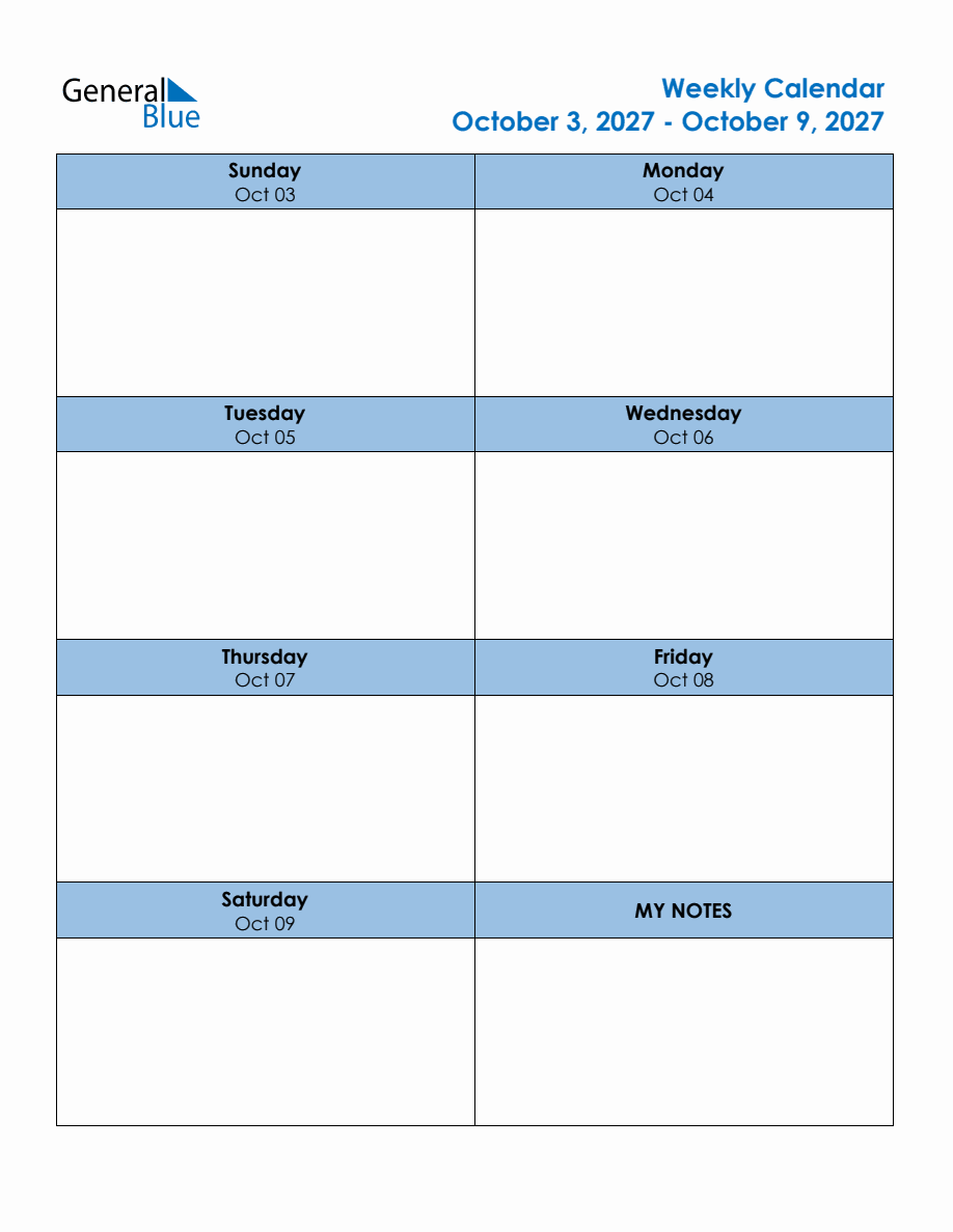 Week 111027 Editable Weekly Planner for the Week of October 3, 2027