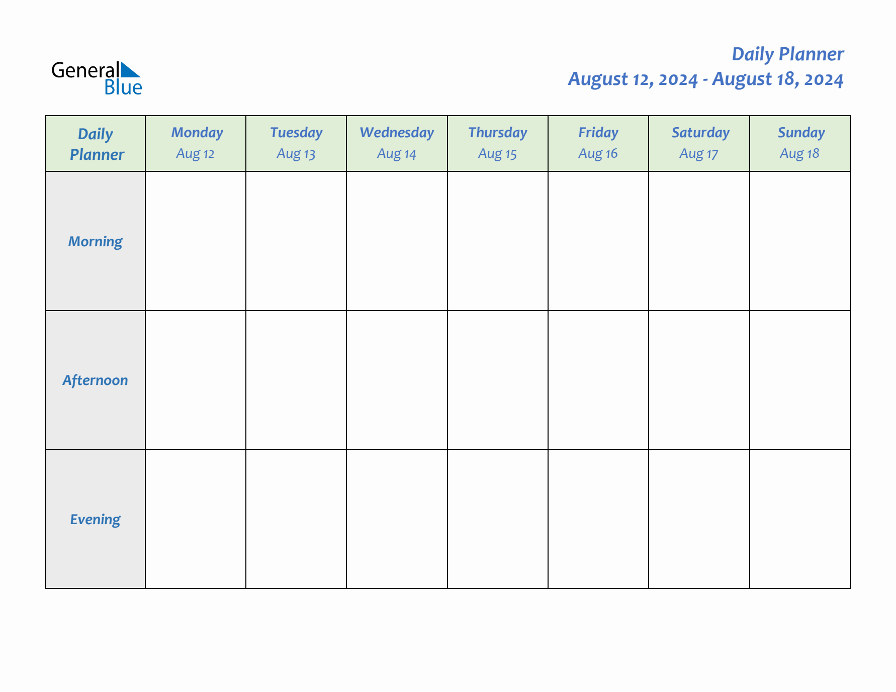 Daily Planner With Monday Start for Week 33 of 2024