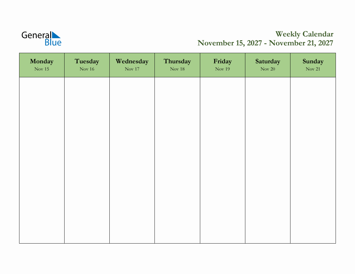 Week 111027 Weekly Planner Template: November 15 - November 21, 2027