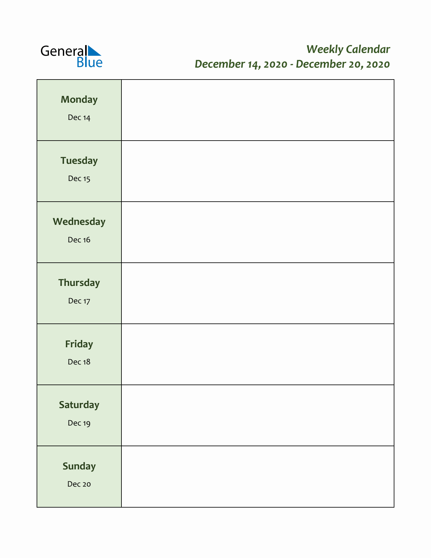 Weekly Customizable Planner - December 14 to December 20, 2020