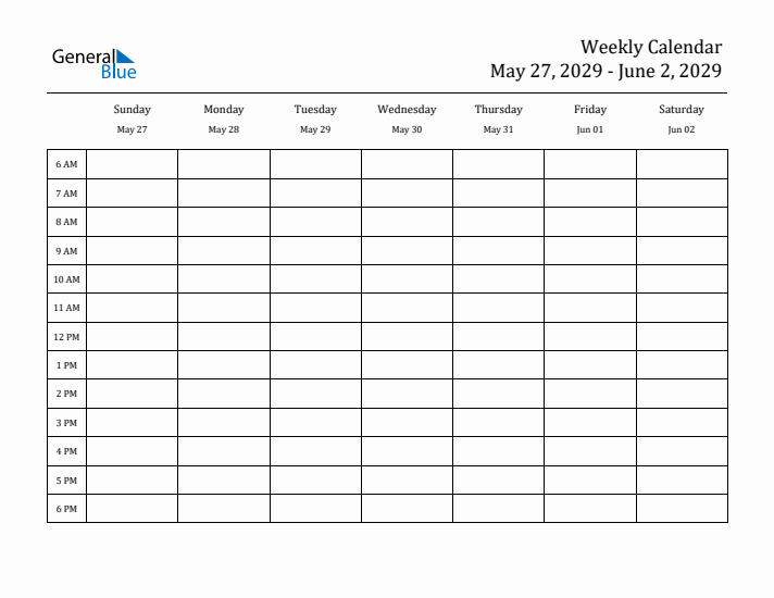 Hourly Planner Template for the Week of May 27