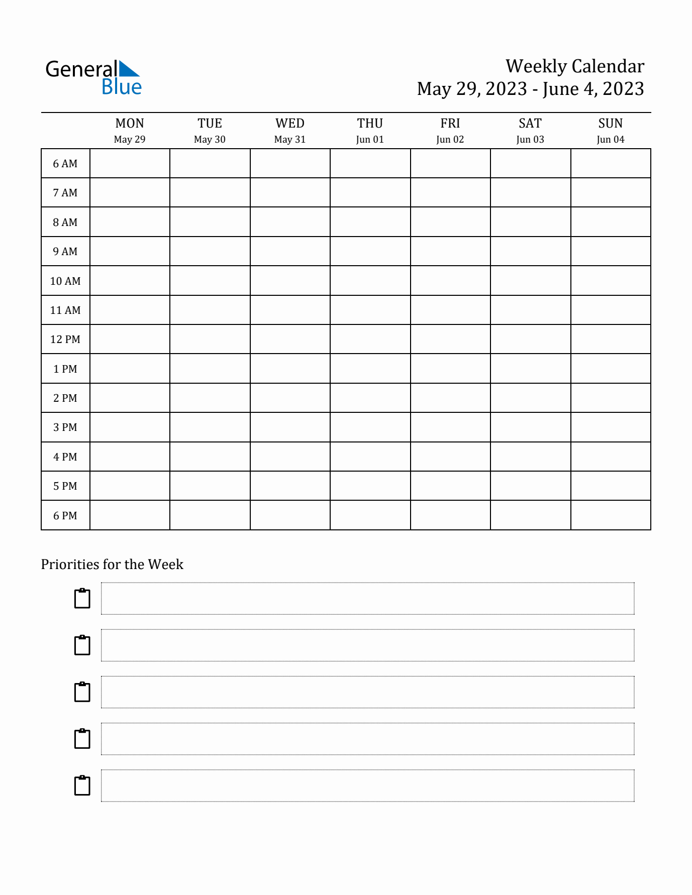 Hourly Schedule Template