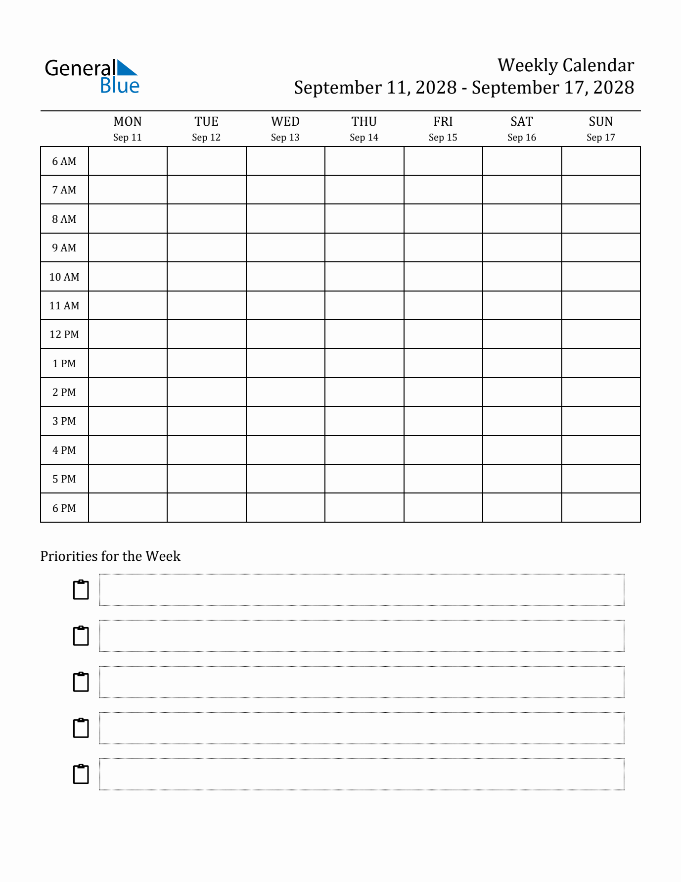 Hourly Schedule Template