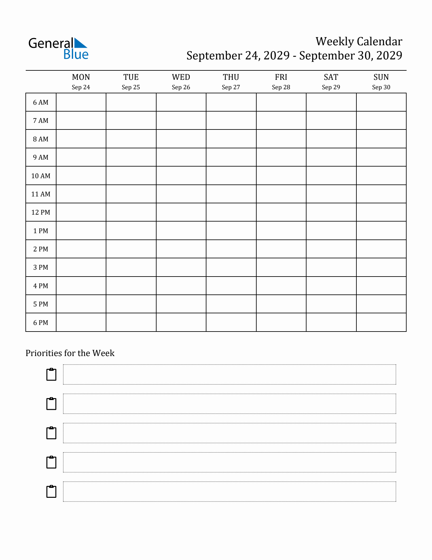 Hourly Schedule Template