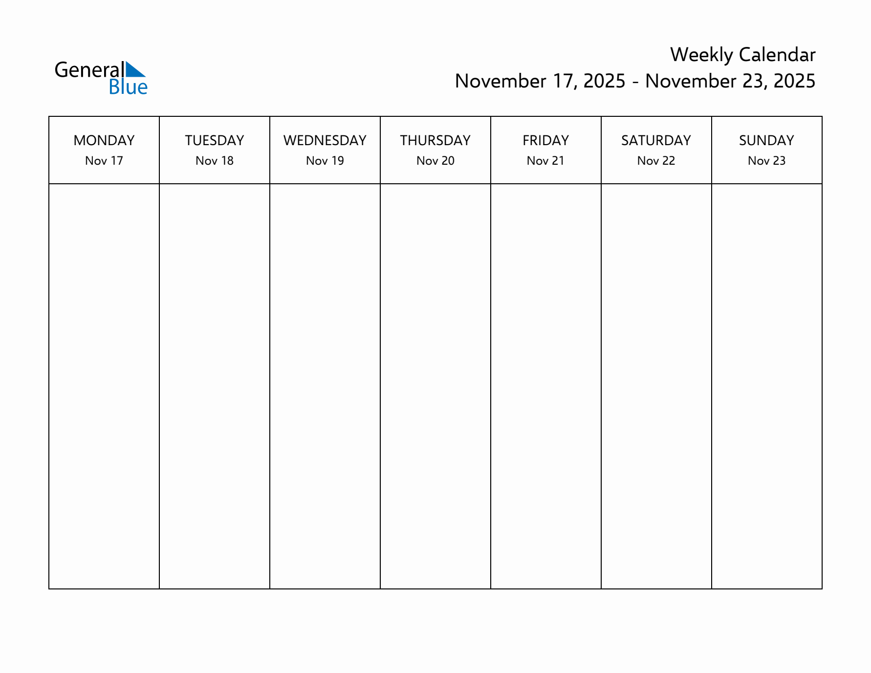 Printable Weekly Calendar with Monday Start