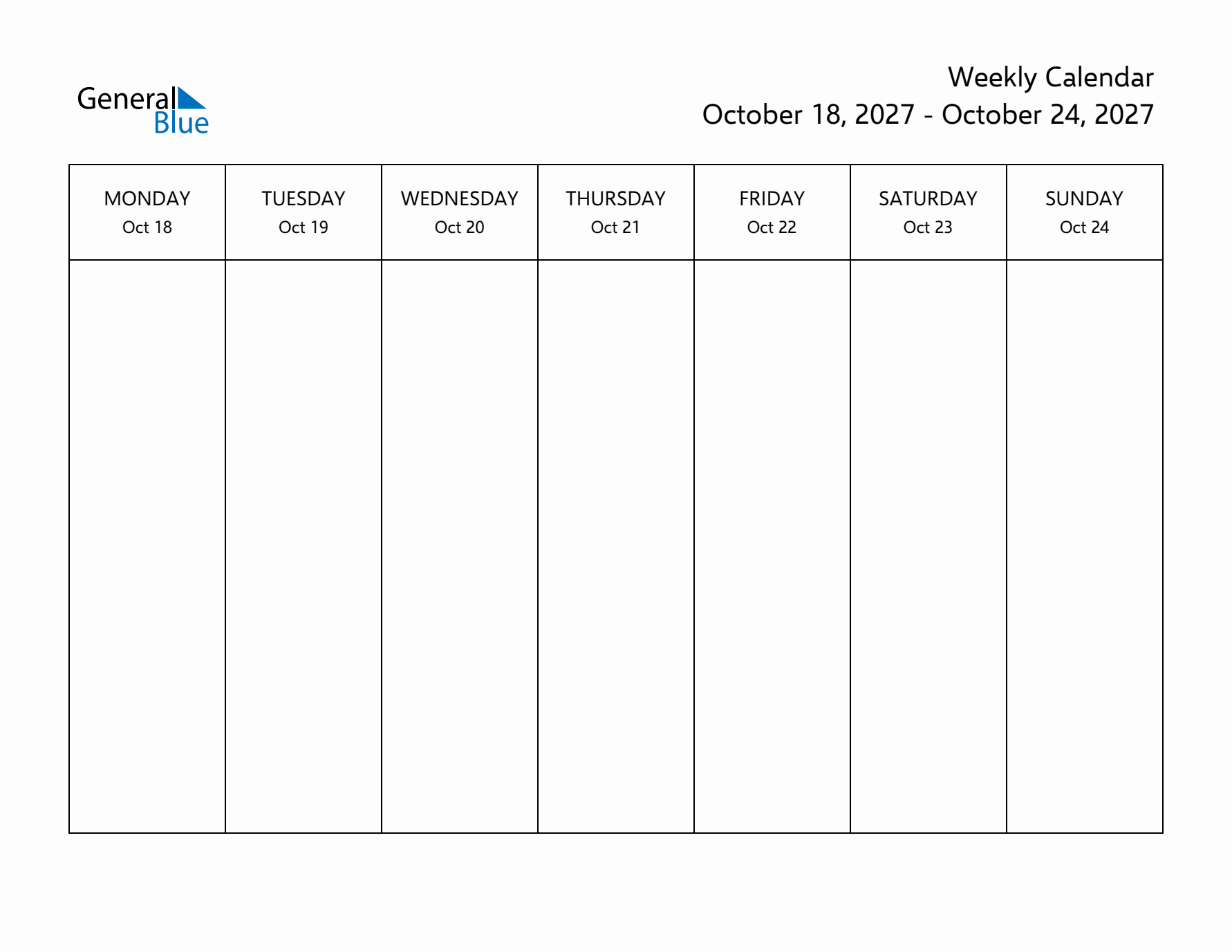 Printable Weekly Calendar with Monday Start