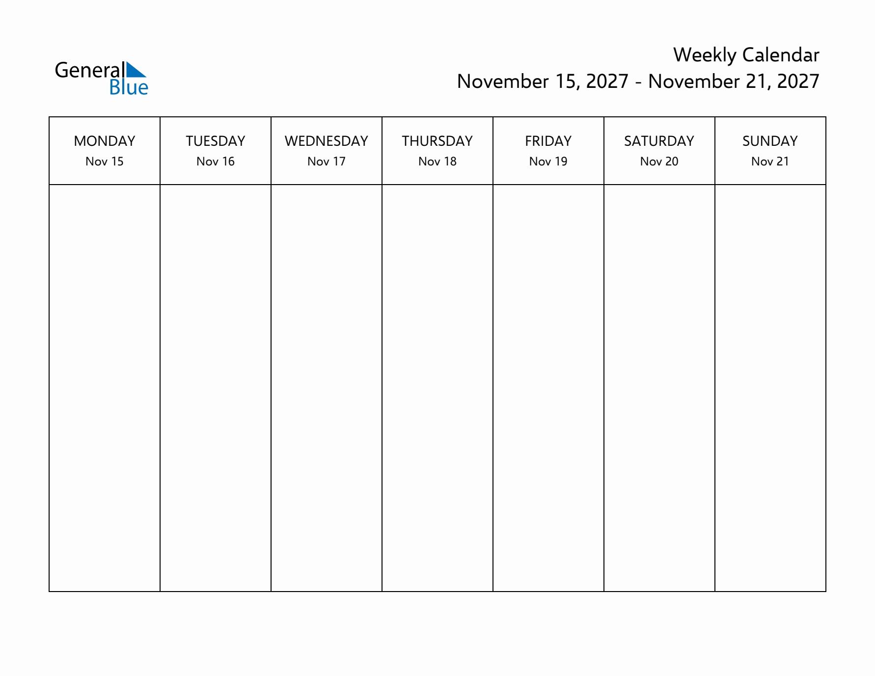 Printable Weekly Calendar with Monday Start