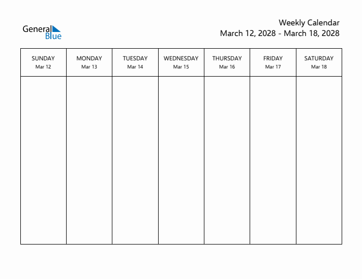 Printable Weekly Calendar with Sunday Start