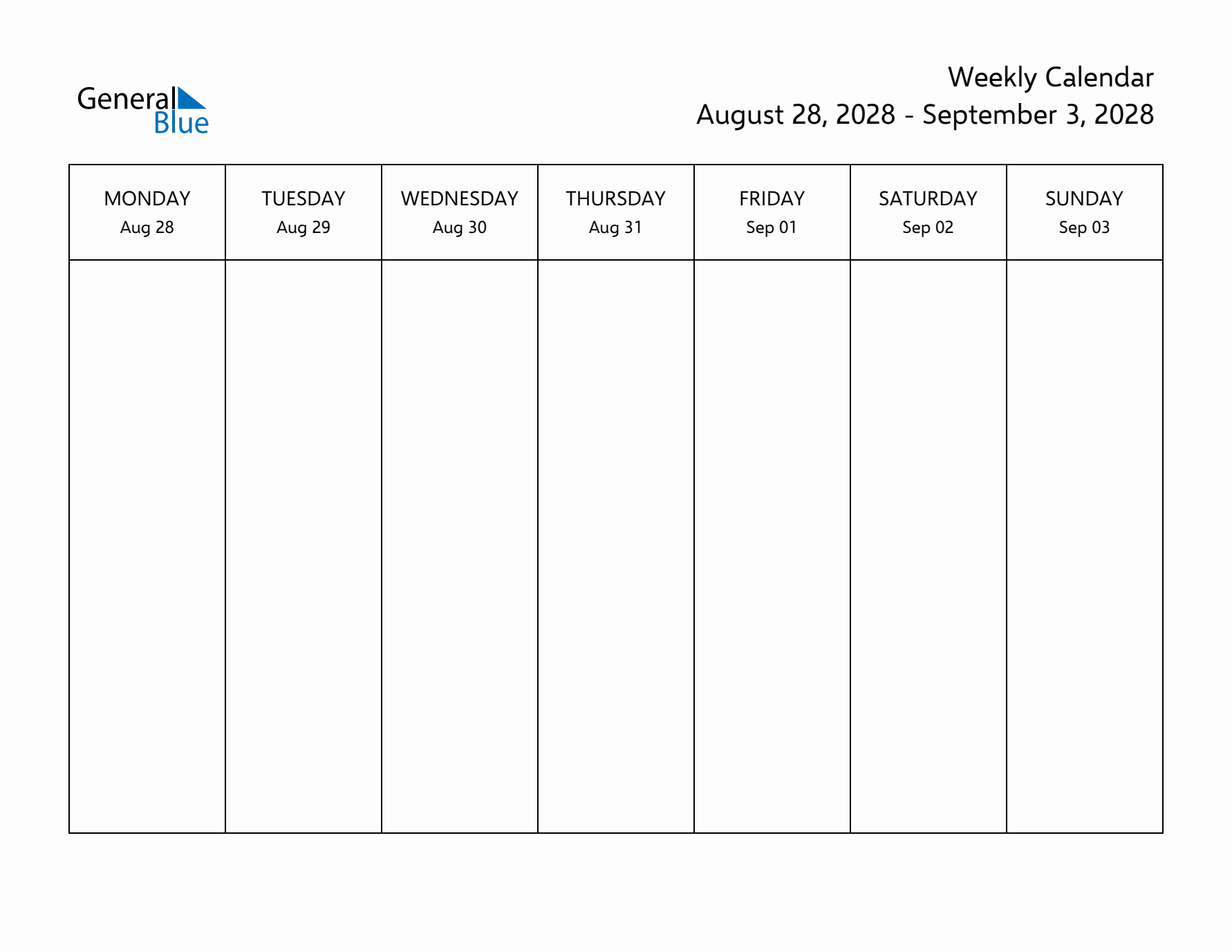 Printable Weekly Calendar with Monday Start