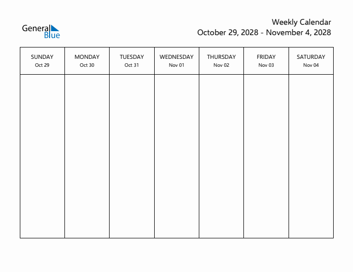 Printable Weekly Calendar with Sunday Start