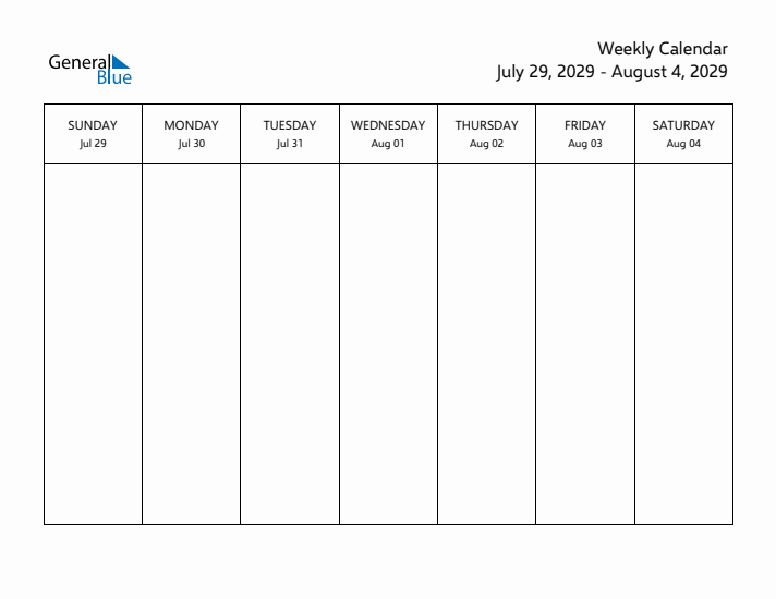 Printable Weekly Calendar with Sunday Start
