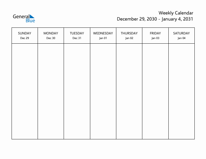 Printable Weekly Calendar with Sunday Start