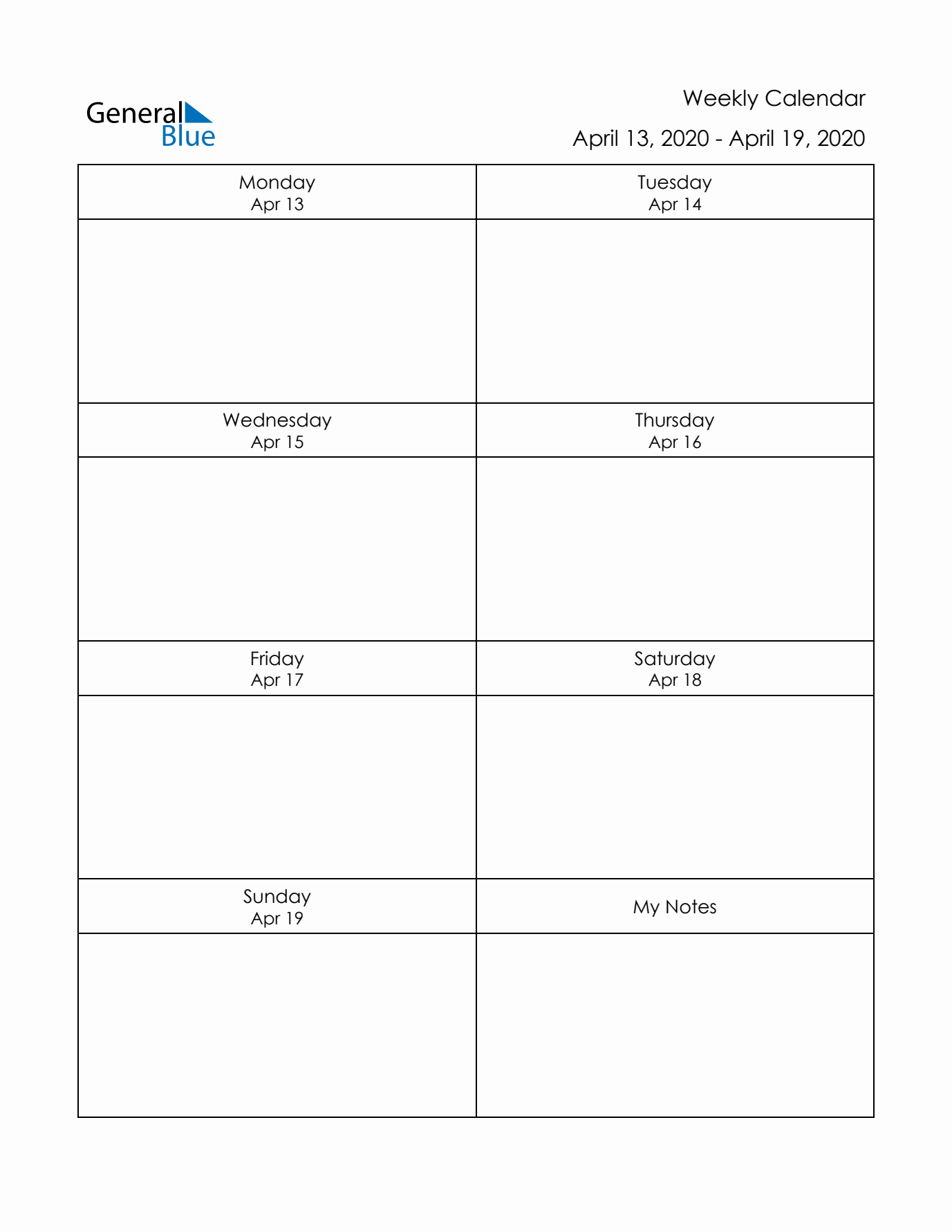 Printable Weekly Planner Template (Week 16 of 2020)