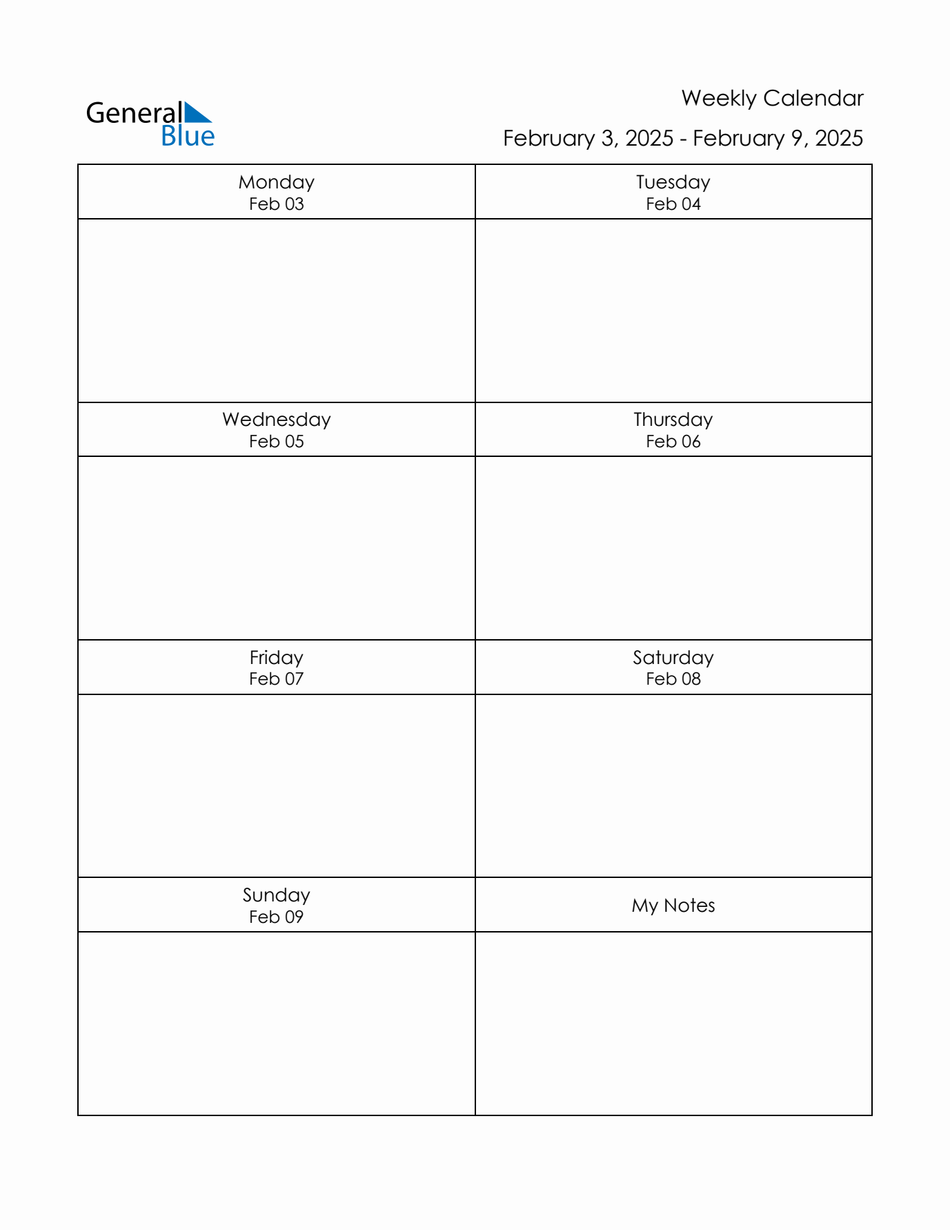 Printable Weekly Planner Template (Week 6 of 2025)