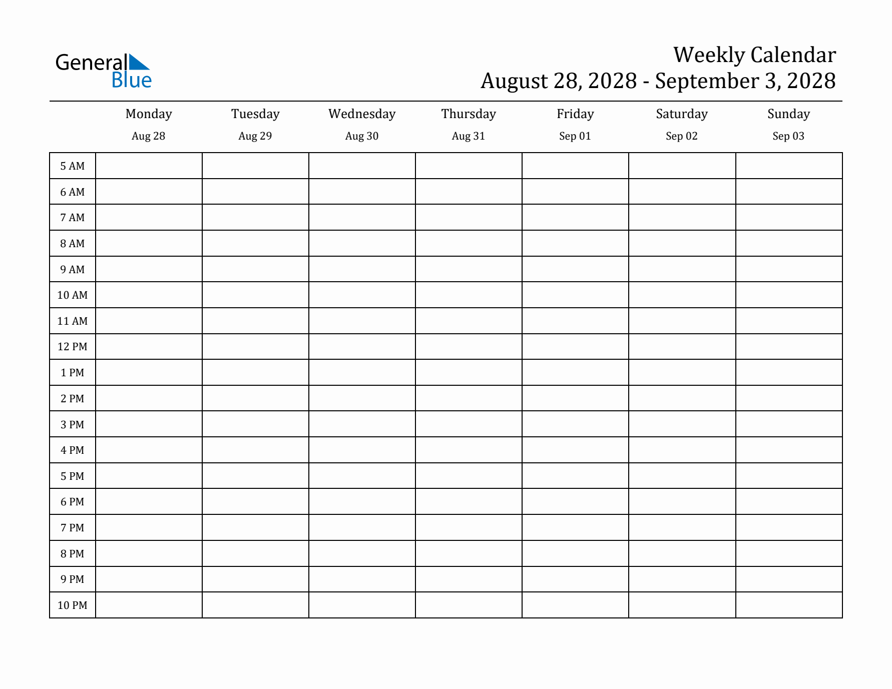 Weekly Calendar with Time Slots