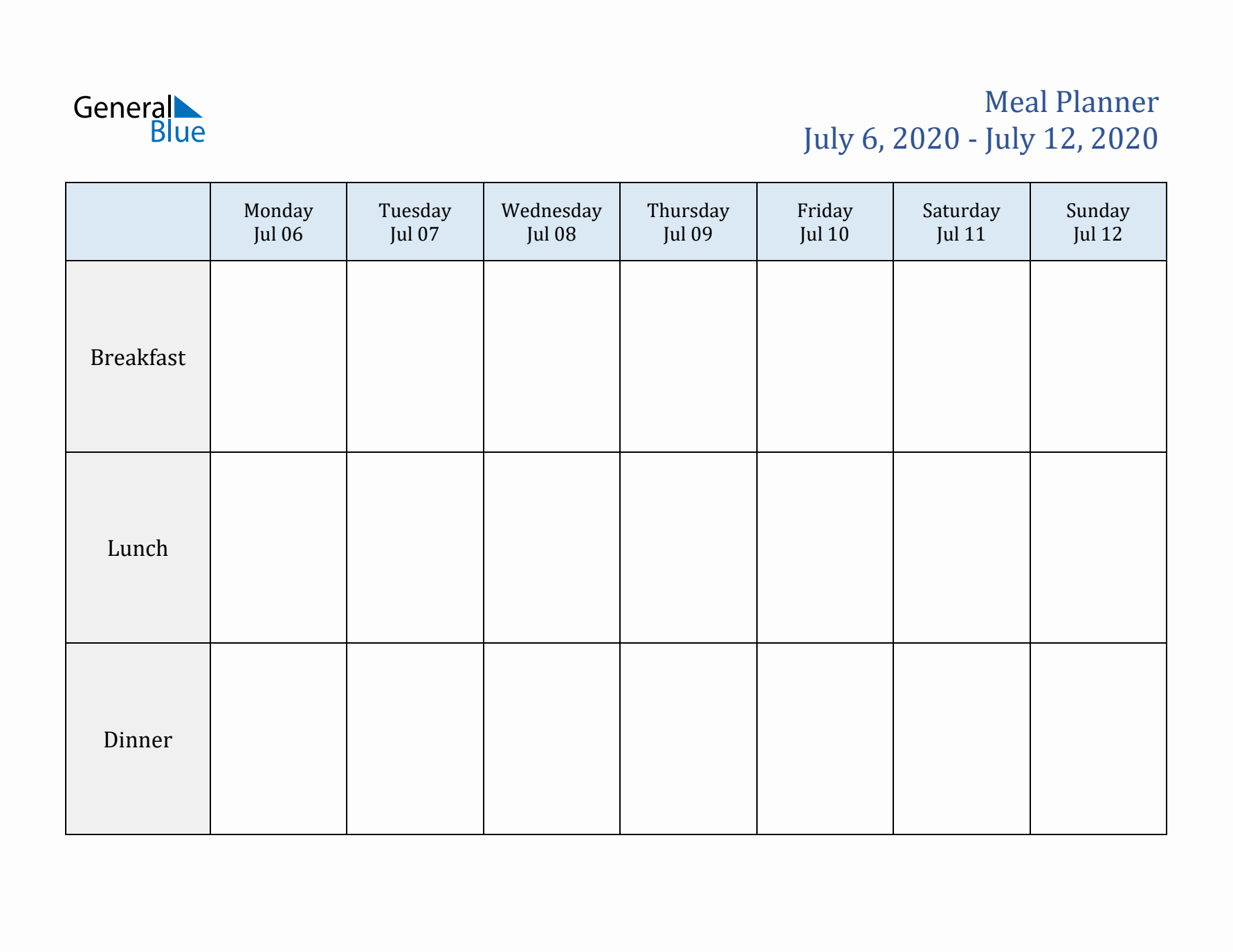 Weekly Meal Planner (Week 28 of 2020)