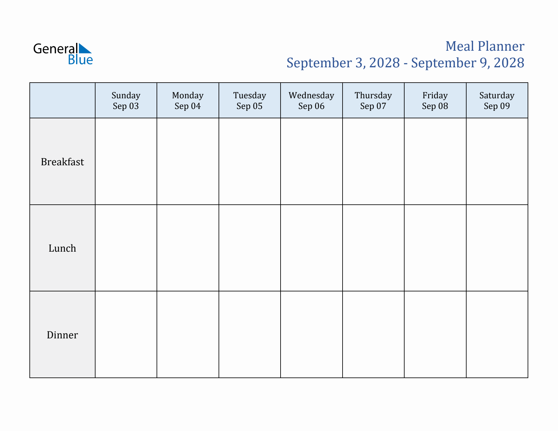 Weekly Meal Planner (Week 37 of 2028)