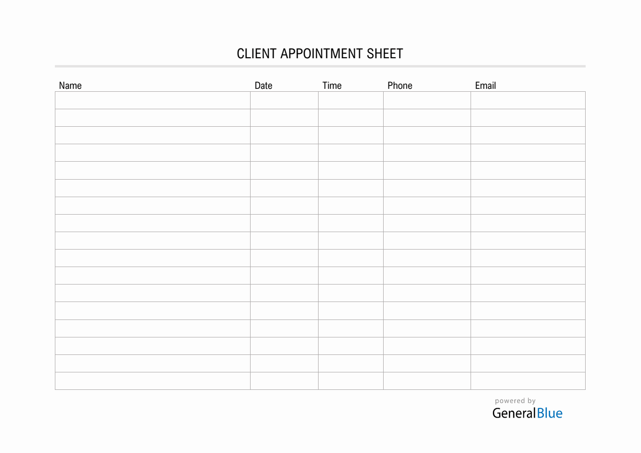Client Appointment Sheet Template in PDF (Basic) With Regard To Appointment Sheet Template Word