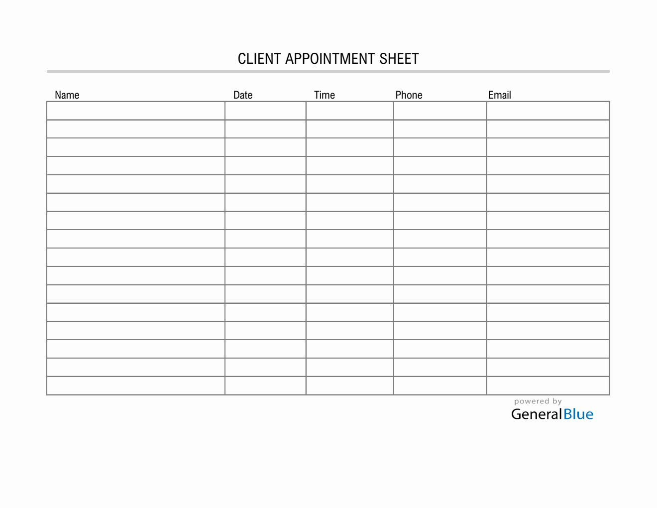 Client Appointment Sheet Template in Excel (Basic)