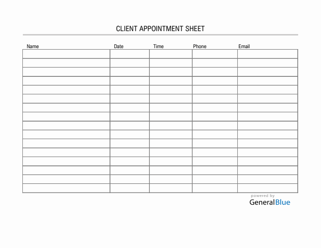 Client Appointment Sheet Template in Excel (Basic)