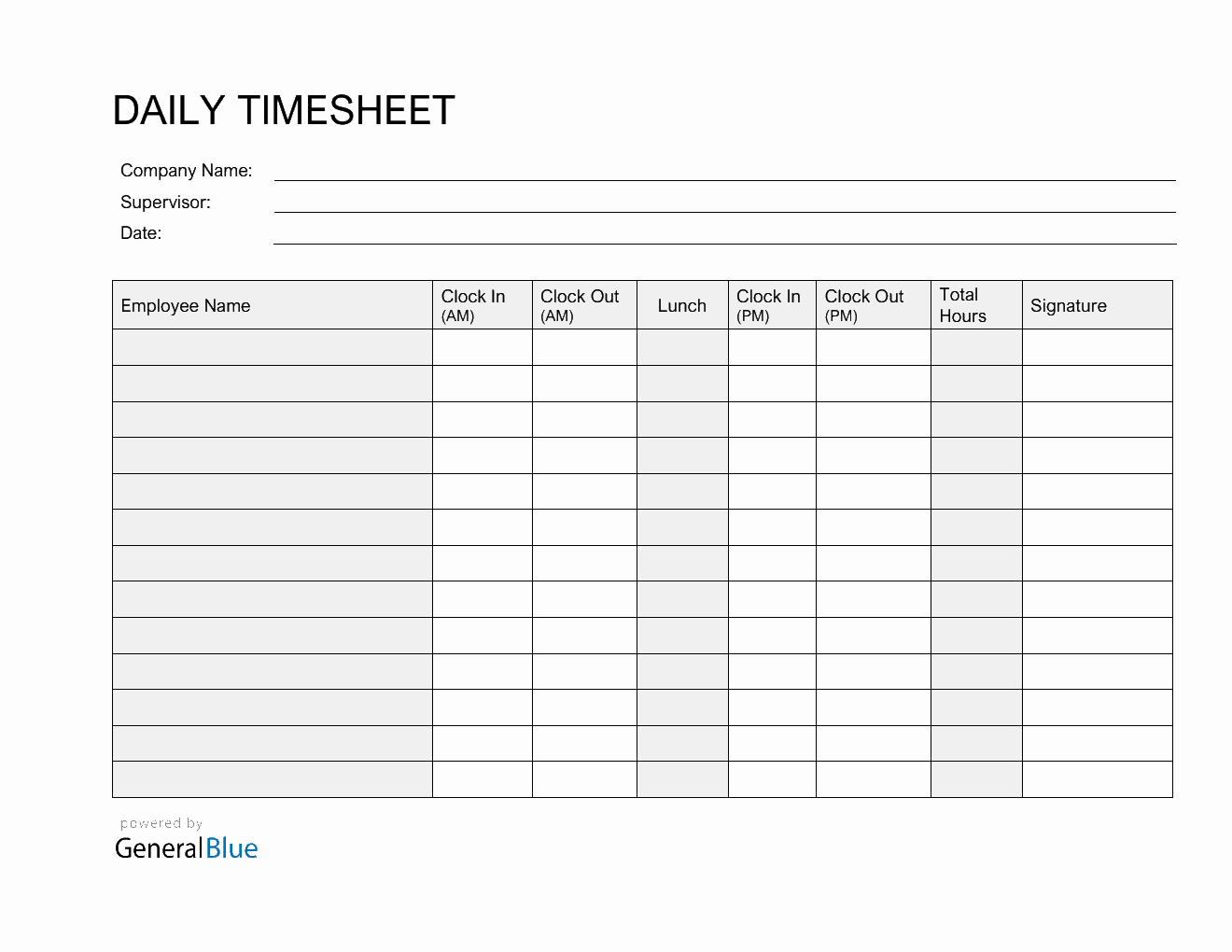 Daily Clock-In Clock-Out Sheet in PDF