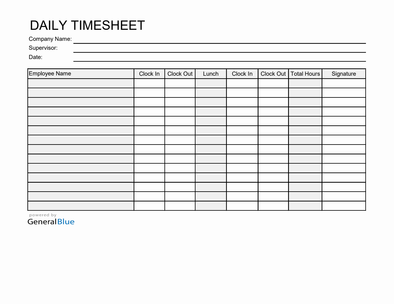 Daily Clock-In Clock-Out Sheet in Excel